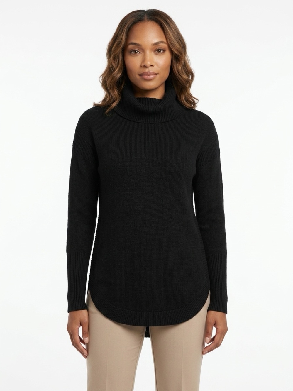 Griffen Turtleneck Tunic Sweater Ribbed Trim Cashmere Black Small
